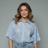 Women's Gingham Paisley Embroidered Button-Up Not Top