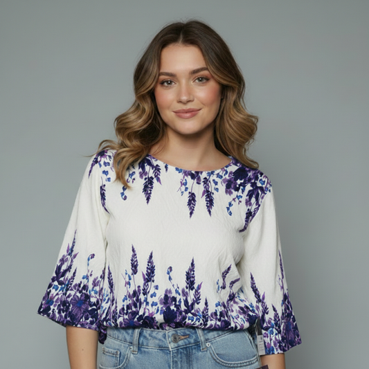 Women's Floral Border Print Peplum Blouse