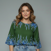 Women's Floral Border Print Peplum Blouse
