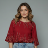 Women's Floral Border Print Peplum Blouse