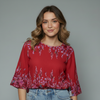 Women's Floral Border Print Peplum Blouse