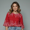 Women's Floral Border Print Peplum Blouse