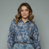 Women's Protea Floral Print Button-Down Shirt Blouse
