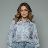 Women's Protea Floral Print Button-Down Shirt Blouse
