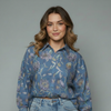 Women's Protea Floral Print Button-Down Shirt Blouse