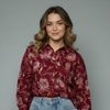 Women's Protea Floral Print Button-Down Shirt Blouse