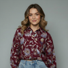 Women's Protea Floral Print Button-Down Shirt Blouse