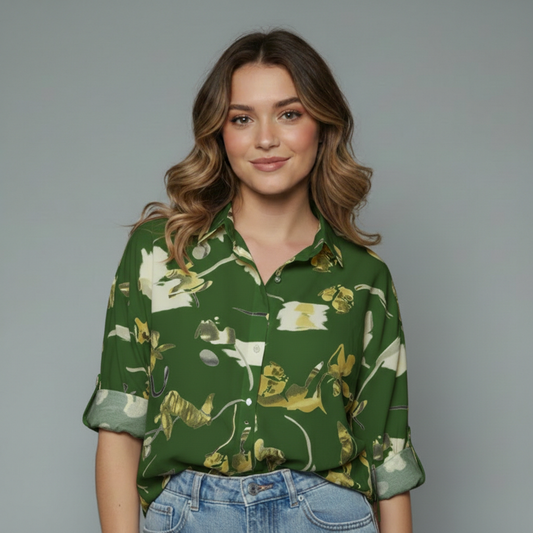 Abstract Floral Print Shirt Blouse for girls