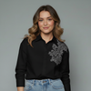 Women's Striped Lace Detail Button-Down Shirt Blouse
