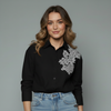Women's Striped Lace Detail Button-Down Shirt Blouse