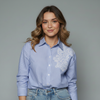 Women's Striped Lace Detail Button-Down Shirt Blouse