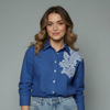 Women's Striped Lace Detail Button-Down Shirt Blouse