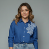 Women's Striped Lace Detail Button-Down Shirt Blouse