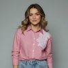 Women's Striped Lace Detail Button-Down Shirt Blouse