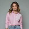 Women's Striped Lace Detail Button-Down Shirt Blouse