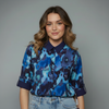 Abstract Watercolor Collared Blouse for girls
