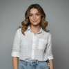 Women's Check Patterned Button-Up Shirt Blouse