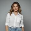 Women's Check Patterned Button-Up Shirt Blouse