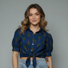 Palm Print Front Tie Knoy Blouse