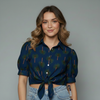 Palm Print Front Tie Knoy Blouse