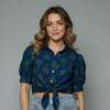 Palm Print Front Tie Knoy Blouse