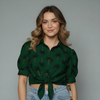 Palm Print Front Tie Knoy Blouse