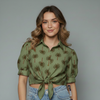 Palm Print Front Tie Knoy Blouse