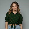 Palm Print Front Tie Knoy Blouse