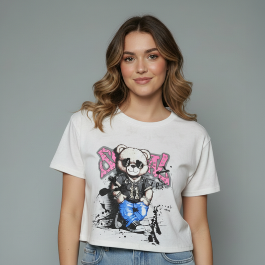 Urban Marbled Teddy Graphic Printed top for girls